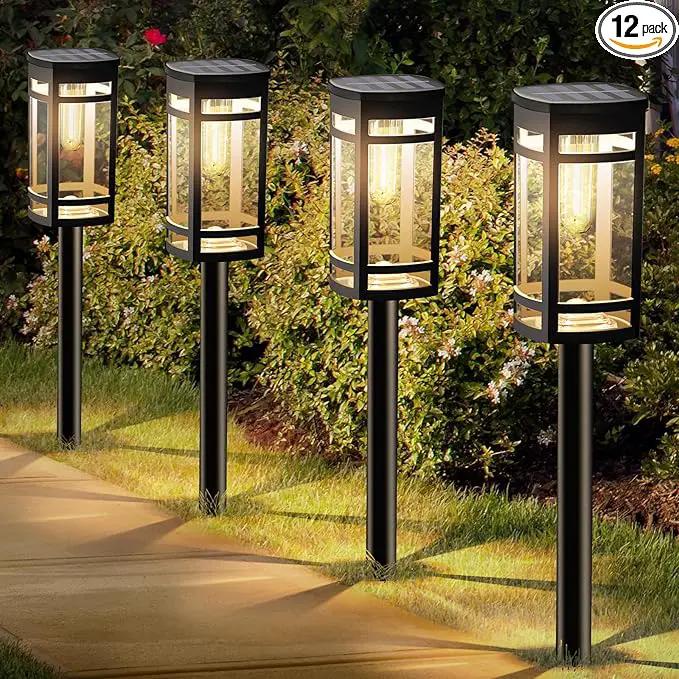 12 Pack Solar Lights Outdoor Waterproof for Garden Pathway Walkway Driveway Yard Lawn Decorative Landscape Lighting. (Warm White Light, 12) by GreenHaven Gardens