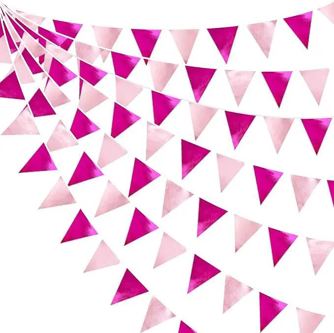 Hot Pink Party Decorations Metallic Fabric Gradient Pink Triangle Pennant Banner Flag Bunting Garland for Women Girl Birthday Retirement Bridal Shower Wedding Baby Shower Bachelorette Party Supplies by GreenHaven Gardens