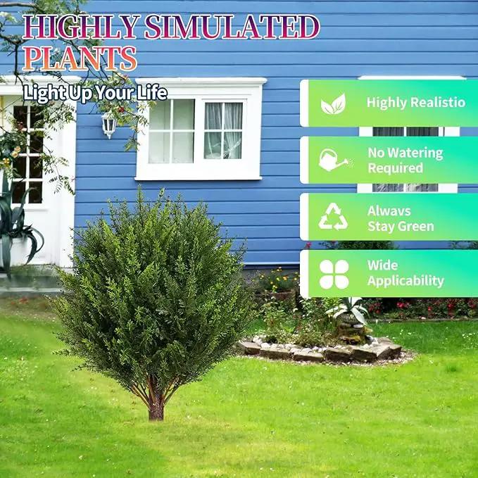 Artificial Cedar Shrub Ball Trees Two 15.8inch with Ground Spikes, can be Planted in The Ground and in pots, Outdoor Artificial Plants Resistant to UV Rays (4pcs) by GreenHaven Gardens