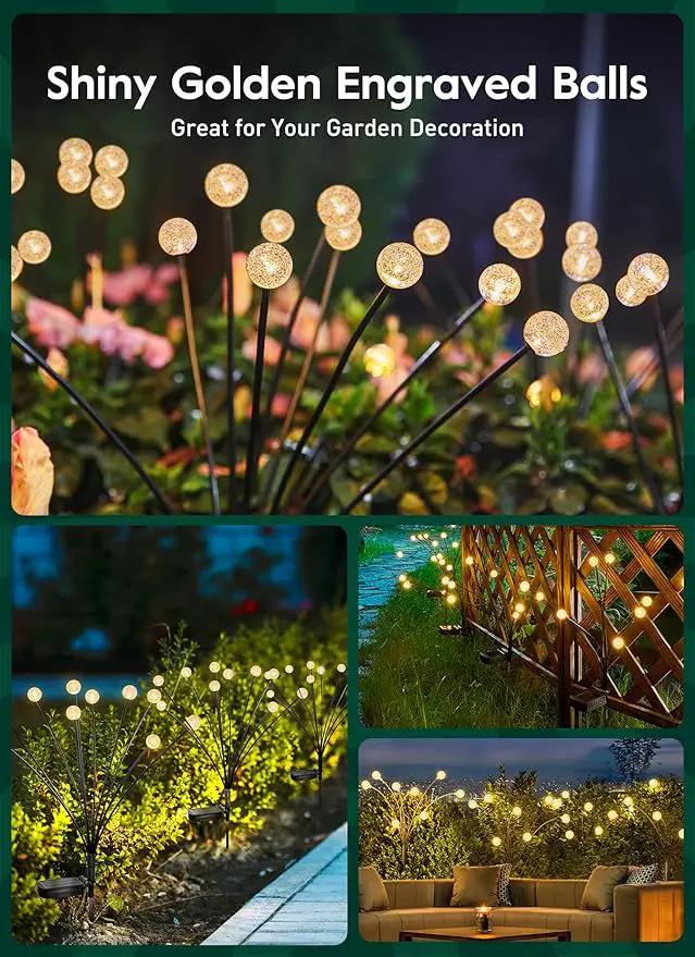 Solar Garden Lights - 4 Pack 12 LED Crystal Solar Firefly Lights with 2 Lighting Mode, Sway by Wind, Waterproof Solar Decorative Lights, Solar Outdoor Lights for Yard Walkway Decoration, Warm White by GreenHaven Gardens
