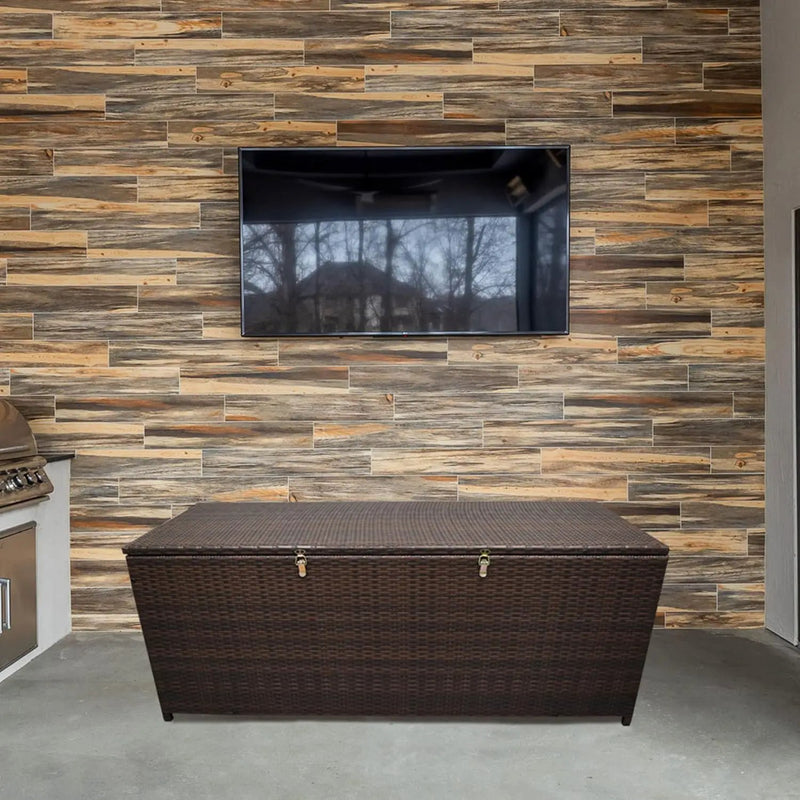 Oakland Living Brown Indoor and Outdoor Balcony Patio Deck Porch Pool 113 Gallon Wicker Storage Box Trunk Bin with Metal Frame by GreenHaven Gardens