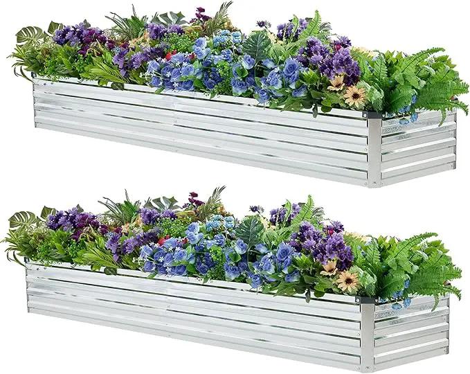 2 Pack 6x1.5x1FT Galvanized Raised Garden Beds Kit Outdoor Metal Gardening Planter Box for Vegetable Elevated Flower Herbs,Silver by GreenHaven Gardens