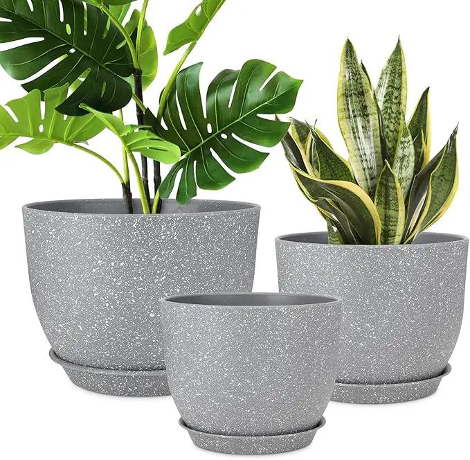 Plant Pots 12/10/9 inch Set of 3, Flower Pots with Multi Mesh Drainage Holes, Large Planters for Indoor Outdoor Garden Plants and Flowers. (Gray) by GreenHaven Gardens
