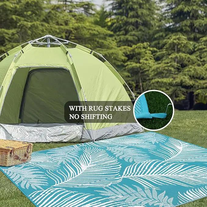 Pauwer Waterproof Outdoor Rug 6x9, Reversible Plastic Straw Patio Camping Rug, Indoor Outdoor RV Mat Carpet for Deck, Camper, Porch, Balcony, Backyard, Picnic, Leaf Teal by GreenHaven Gardens