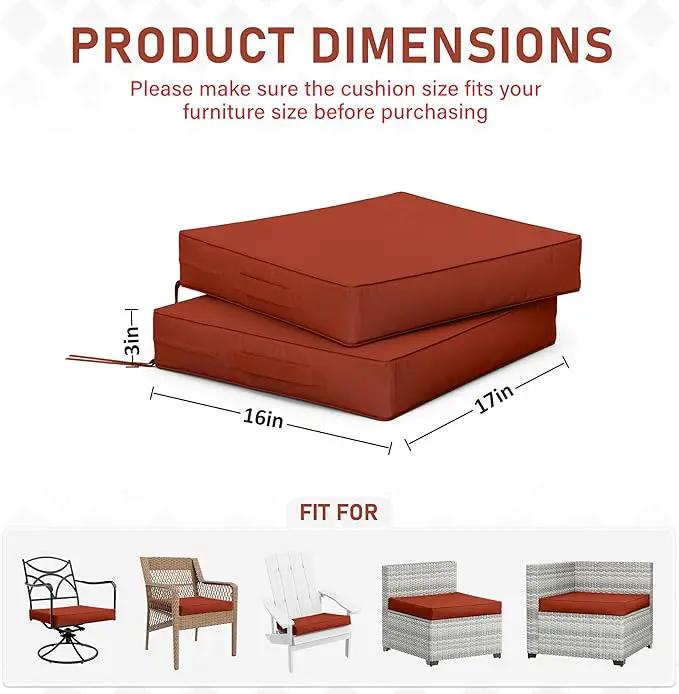 Patio Chair Cushions 17 X 16 X 3 Inch Waterproof Outdoor Seat Cushions for Patio Furniture, Outdoor Sofa Couch Pads with Ties & Handle, Set of 2, Terra Red by GreenHaven Gardens