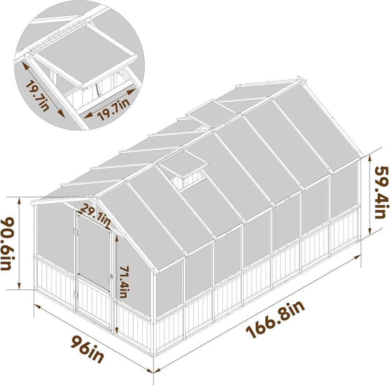 MUPATER 8 x 14FT Walk-in Wooden Greenhouse for Outdoor, Heavy Duty Green House Kit with Ventilated Window & Lockable Door, Greenhouse for Outside Garden, Backyard, Patio, Lawn by GreenHaven Gardens