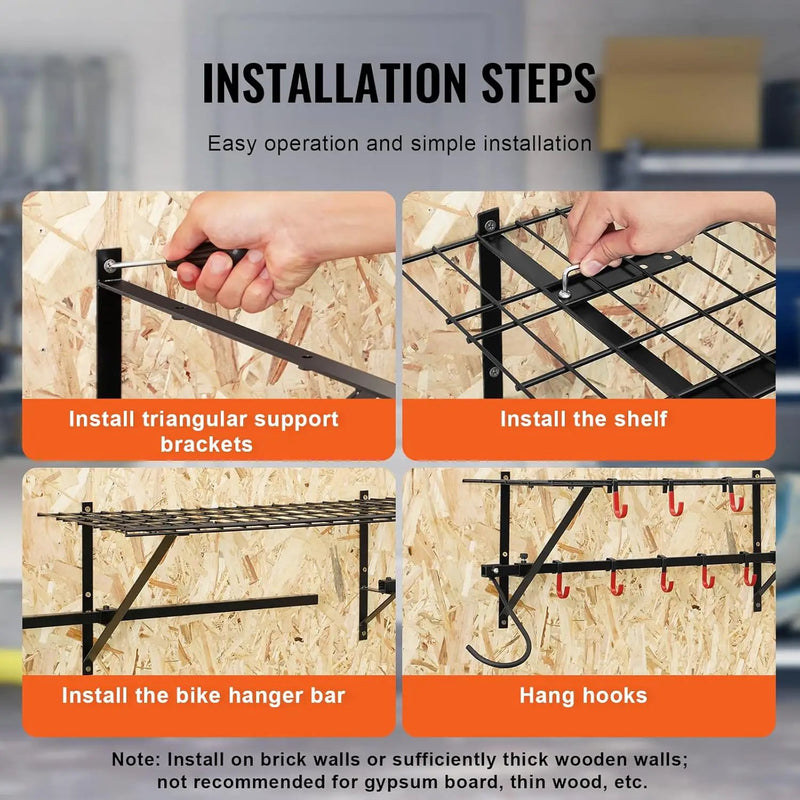 VEVOR Bike Storage Rack, 4 Bike Racks, Wall Mount Bike Storage Hanger with 2 Shelves, Home and Garage Organizer, Customizable for Various Bike Sizes, Adjustable Holder, Holds Up to 500 lbs, 63-inch by GreenHaven Gardens