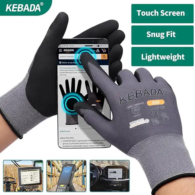 Kebada W2 Safety Work Gloves, Micro-Foam Nitrile Coated Gloves, Touchscreen,Ideal for Package Handling, Gardening, Construction, 1 Pair Small by GreenHaven Gardens