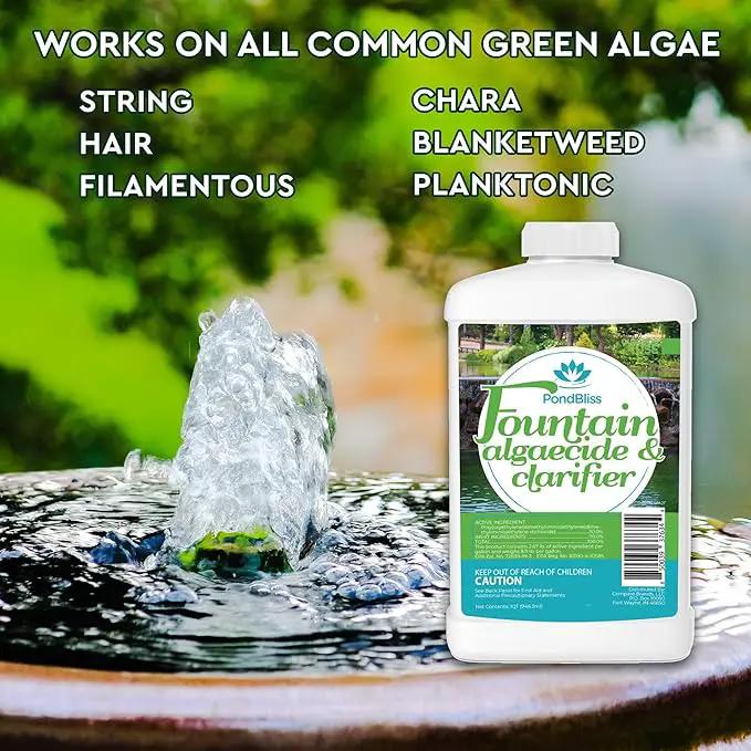 Algaecide for Fountains – Clarify and Controls Algae for Large and Small Fountain - 32 oz (Quart) by GreenHaven Gardens