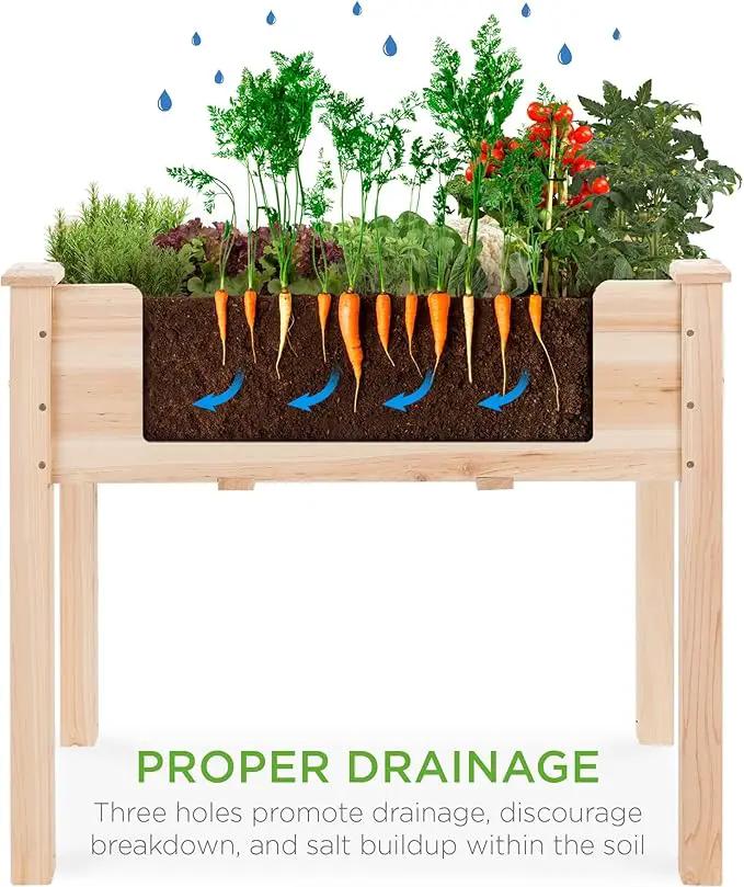 Best Choice Products 34x18x30in Raised Garden Bed, Elevated Wood Planter Box Stand for Kids, Backyard, Patio, Balcony w/Bed Liner, 150lb Capacity - Natural by GreenHaven Gardens
