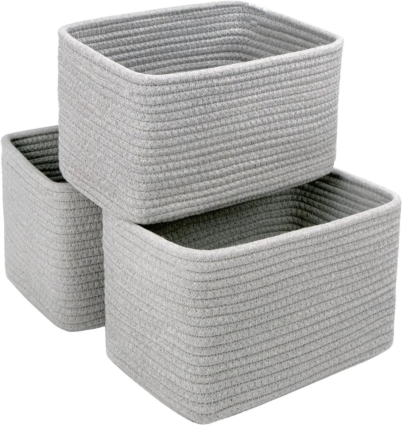 Small Cotton Rope Basket – Storage Bin for Organizing (10.6" x 6.7" x 6.7"), Bathroom Storage Basket for Shelf, Counter & Closet（Grey） by GreenHaven Gardens