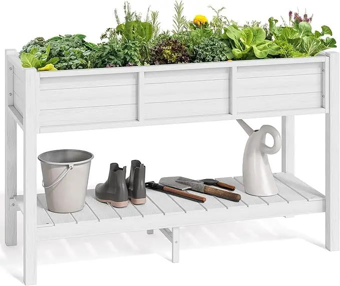 YITAHOME 48x18x30in Raised Garden Bed, Weather Resistant Poly Lumber Planter Box with Legs & Storage Shelf, Elevated Garden Bed for Yard, Garden, Balcony - White by GreenHaven Gardens