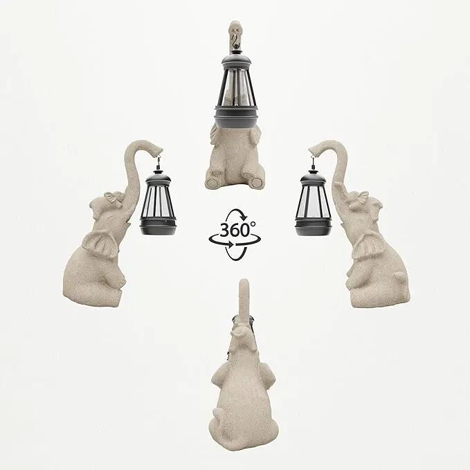 Solar Powered Outdoor Figurine Lights, 10 Inch Waterproof Animal Elephant Statue Light, Suitable for Decorations for Patio, Balcony, Lawn, Courtyard, Etc. (Trunk) by GreenHaven Gardens