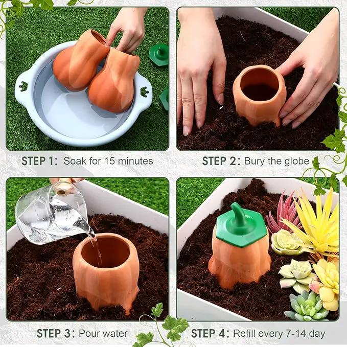 4 Pcs 24oz Terracotta Watering Spikes Self Watering Planter Insert Terracotta Stakes Olla Pot for Outdoor Indoor Garden Plants, Easy to Refill(Pumpkin) by GreenHaven Gardens
