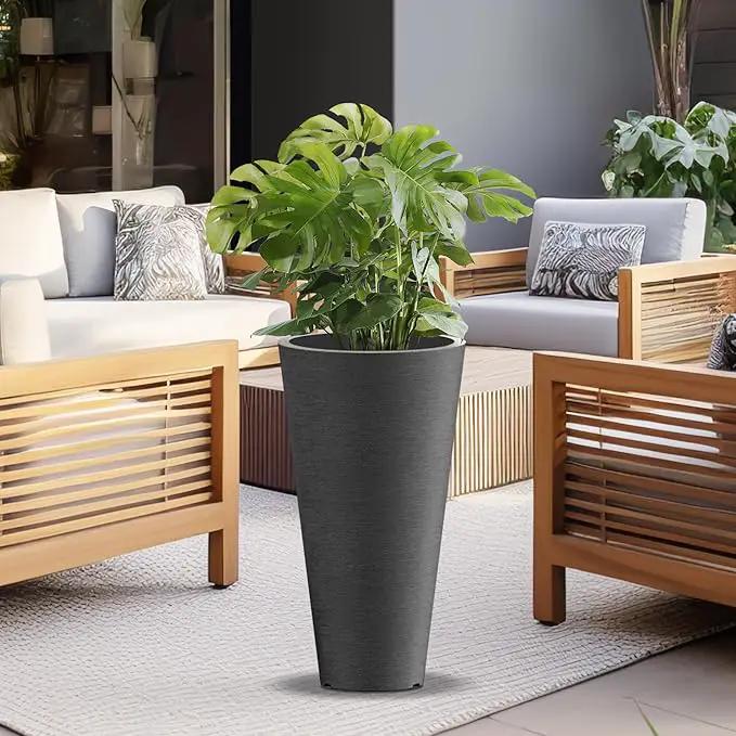 Kante Tall Round Planter Set of 2, 23" H Large Decorative Planter Pots for Outdoor Indoor Garden Patio Front Porch (Black) by GreenHaven Gardens