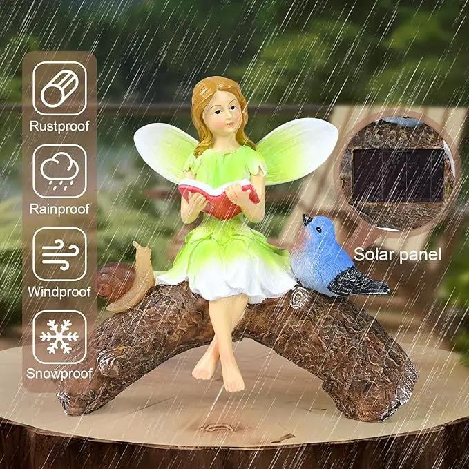 Garden Flower Fairy Statue Decor-Solar Outdoor Fairy Statues-Garden Fairy Outdoor Snail,Bird Figurines Decoration for Outside Patio Lawn Yard,Fairies Ornaments Gifts,Tall 8.4 Inches by GreenHaven Gardens