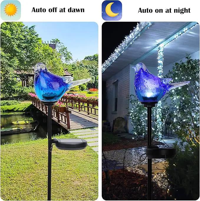 Afirst Solar Bluebird Garden Stake Lights - Hand Blown Glass Decorative Garden Pathway Lights Outdoor Waterproof Bird Glass Stakes by GreenHaven Gardens