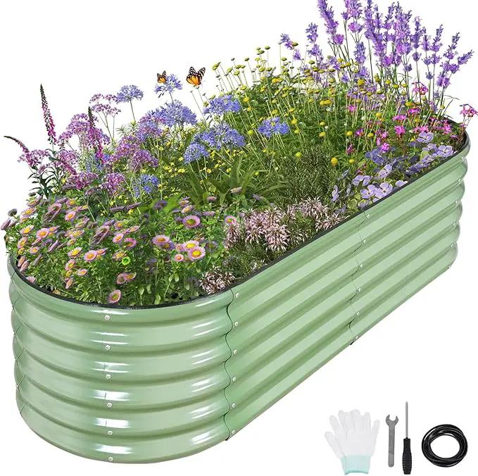 Galvanized Raised Garden Bed Outdoor- Raised Beds for Gardening| Metal Planter Box, Steel Raised Garden Bed Kit with Safety Edging and Gloves for Vegetables, Flower, Herbs (6x2x1.4FT, Green) by GreenHaven Gardens