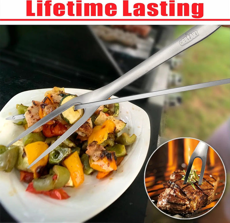 GRILLART BBQ Tools Grill Tools Set -18Inch Grilling Tools BBQ Set - Grill Accessories w/BBQ Tongs, Spatula, Fork, Brush- Stainless Grill Kit Grilling Set - Gift Ideas BBQ Accessories Gifts for Men Dad by GreenHaven Gardens
