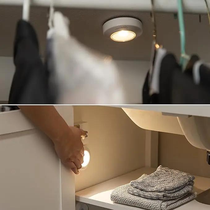Amazon Basics LED Puck Lights, Battery Operated, 50 Lumens 2 Pack, Tap Light, Stick on Lights, Under Cabinet Lighting, Ideal for Kitchen Cabinets, Closets, Garage and More, White by GreenHaven Gardens