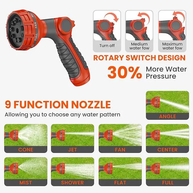 Upgraded Retractable Garden Hose 5/8 in x 90 ft Heavy Duty Wall-Mounted Hose Reel 180°Swivel Automatic Slow Return Any Length Lock 9 Pattern Nozzle UV Resistant (Black) by GreenHaven Gardens