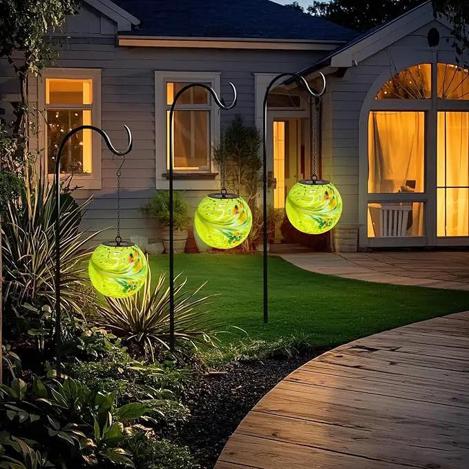 VCUTEKA Solar Hanging Lanterns Outdoor Decoration, Glass Solar Lights with Hook Up, Solar Garden Gazing Ball Light for Yard, Tree and Patio Decor, Yellow by GreenHaven Gardens