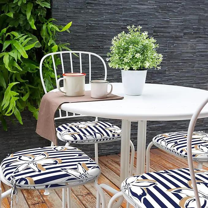 Indoor/Outdoor Chair Cushions 16x17 Inch, Patio Chair Cushions with Ties, All Weather Seat Cushions for Patio Furniture Home Garden Chair Use, Set of 4, Clemens Cabana Navy by GreenHaven Gardens