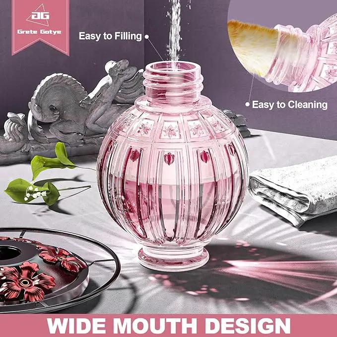 Glass Hummingbird Feeder for Outdoors Hanging, Bird Nectar Feeder with Perch & 5 Flower Feeding Ports, 26 Oz Leak Proof for Outside Garden Decor Backyard, Gifts for Women Mom, Pink by GreenHaven Gardens