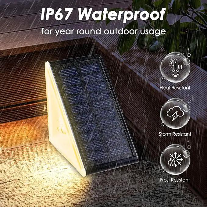 Solar Step Lights Outdoor Waterproof IP67, 12 Pack Solar Powered Stair Light with 3 LEDs, Triangle Solar Deck Light for Outside Garden Patio Yard Porch Front Door, Warm White by GreenHaven Gardens