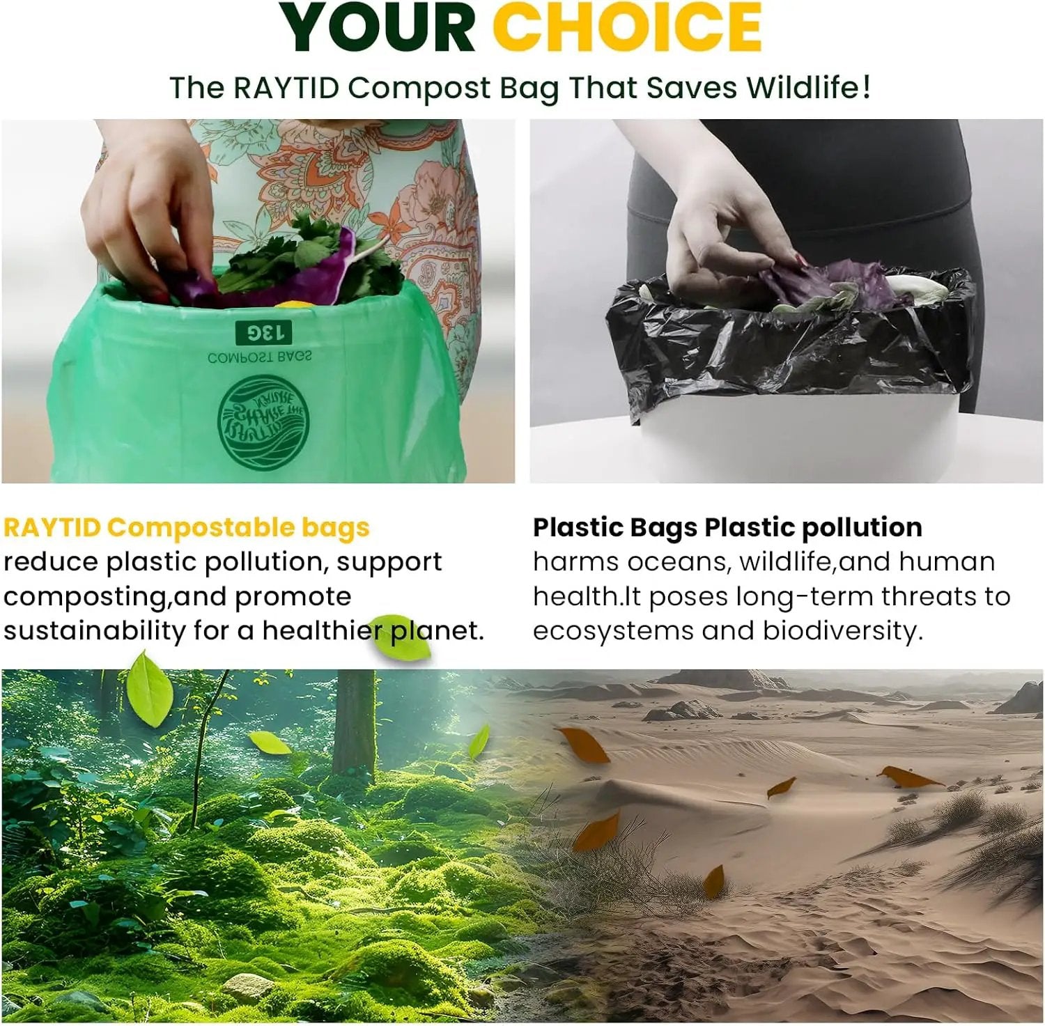 Trash bags 13+ gallon tall kitchen,Compostable Trash Lawn & Leaf Yard Waste Bags,Kitchen Compost Trash Bin Compatible,Extra Thick1.1 Mills,Certified by BPI and OK Compost(50count) by GreenHaven Gardens