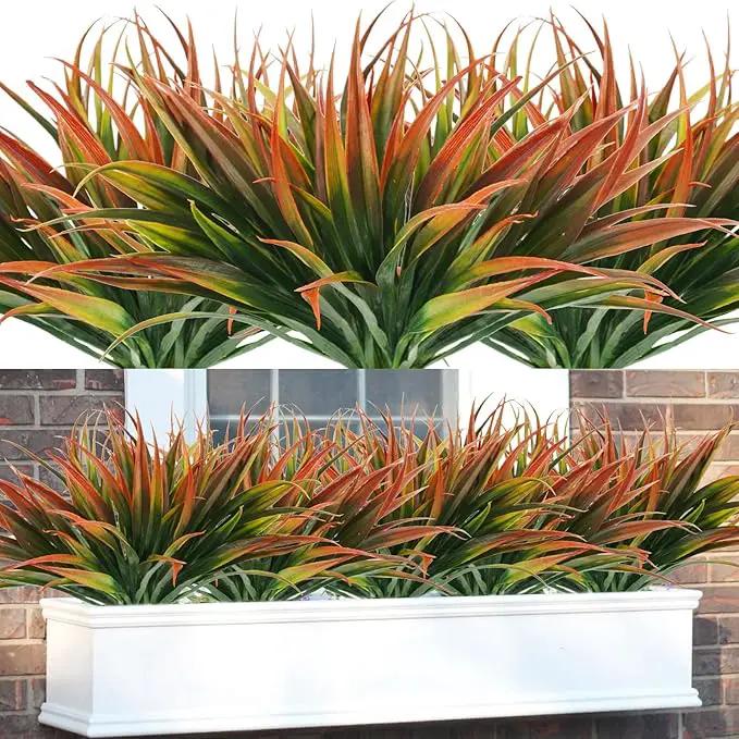 16Pcs Artificial Grass Fake Plants 17.3in Outdoor Plastic Plants UV Resistant Greenery Fake Grass for Home Window Garden Patio Hanging Planter Pathway Front Porch Décor Red by GreenHaven Gardens