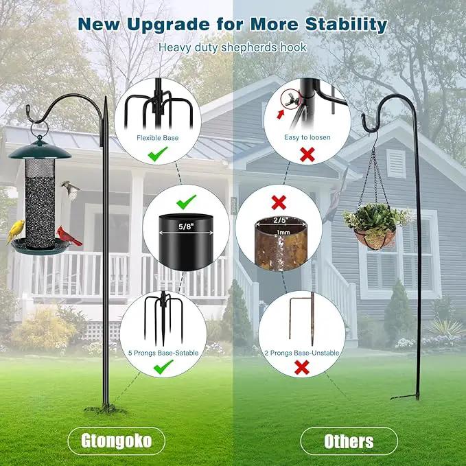 Gtongoko Adjustable 63 inch Shepherds Hooks for Outdoor Bird Feeder with 5 Prongs, Bird Feeder Pole Garden Hooks for Hanging Lanterns, Plants Baskets, Hummingbird Feeders, 2 Pack by GreenHaven Gardens