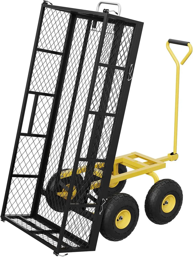 900 LBS Garden Dump Cart with Removable Sidewalls, Heavy Duty Steel Dump Wagon with 180° Swivel Handle & 10-inch Tires, Yard Cart Utility Wheelbarrow for Backyard Farm by GreenHaven Gardens