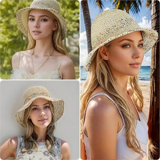 Floppy Big Beach Straw Hats for Women Foldable Summer Wide Brim Packable Sun Hat Womens Travel Straw Fedora Hat by GreenHaven Gardens