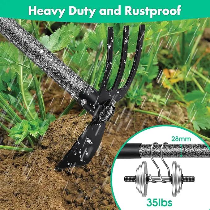 Hoe Garden Tool,45 Inch Long Garden Hoe and Cultivator, Garden Hand Tiller with Long Handle,Heavy Duty Garden Tools Hoe Cultivator for Gardening,Weeding, Tilling,Lossening Soil,Planting by GreenHaven Gardens