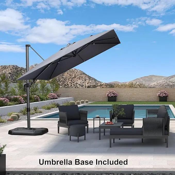 PURPLE LEAF 9' X 12' Right-left Tilt Patio Umbrella with Base Outdoor Cantilever Swivel Rectangle Umbrella Aluminum Offset Umbrella with 360-degree Rotation for Garden Deck Pool Patio Grey by GreenHaven Gardens