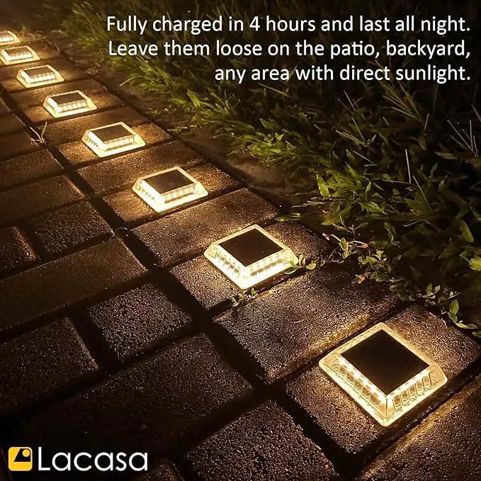Lacasa Solar Deck Lights, 8 Pack 30LM LED Dock Lights Warm White 2700K, Outdoor Solar Powered Step Lights Light up All Night IP68 Waterproof Auto ON/Off for Garden Stairs Driveway Pathway Lighting by GreenHaven Gardens