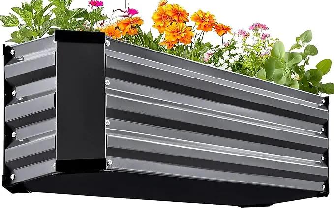 KING BIRD Raised Garden Bed Kit with Bottom 2025 Upgraded Galvanized Planter Garden Box Outdoor & Indoor for Gardening, Vegetables, Flowers, Dark Grey, 35.4x11.8x11.8 in by GreenHaven Gardens