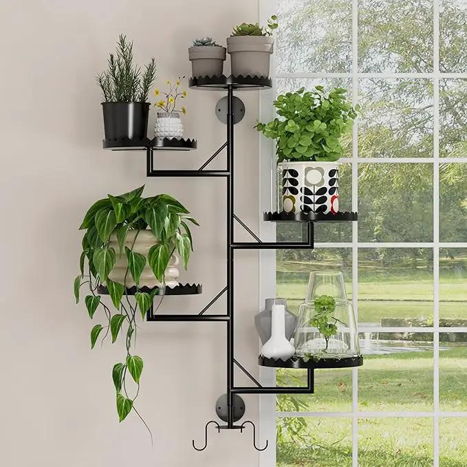 Rotating Window Plant Shelves indoor 5-tier Metal Plant Stand, Wall Plant holder for Multiple Plants indoors, Window Sill Gifts for Small Spaces, Stylish and Functional Indoor Plant Stand Black by GreenHaven Gardens