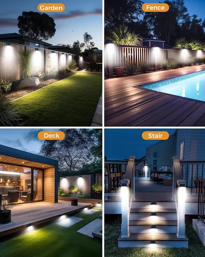 4 Pack Solar Motion Lights Outdoor, Waterproof Fence Lights Solar Powered with 3 Lighting Mode, Cold White LED Step Light for Outside Wall Yard Deck Stairs Garden - Black by GreenHaven Gardens
