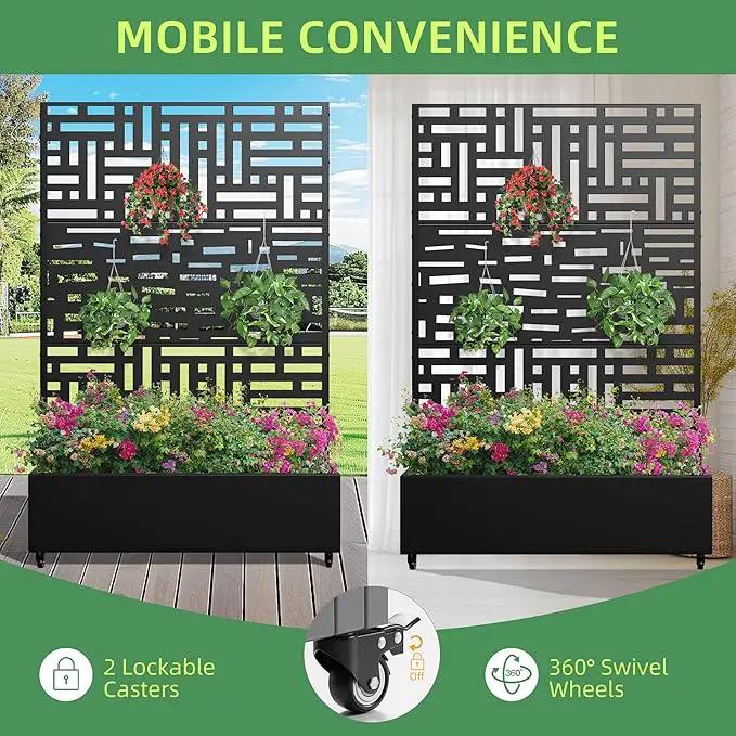 Casaphoria Metal Raised Garden Bed with Trellis and Wheels, 72"x47"x16" Planter Box for Climbing Plants, Vegetables & Vines, Features Drainage Holes and Privacy Screen, Black(Helen&Gerald) by GreenHaven Gardens