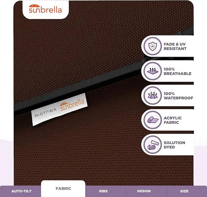 Midtown Umbrellas Sunbrella Umbrella 9 Feet Outdoor Umbrella With Sunbrella Bay Brown Acrylic Fabric - Auto-Tilt Aluminum Frame Patio Umbrella For Backyard, Deck, Garden, Pool - Black Pole by GreenHaven Gardens