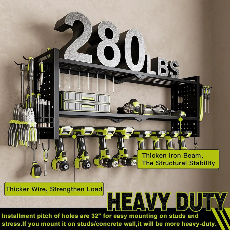 Power Tool Organizer Wall Mount,Cordless Drill Hanger Storage Rack 8 Drill Holder,3 Layers Heavy Duty Power Tool Storage Rack (Black) by GreenHaven Gardens