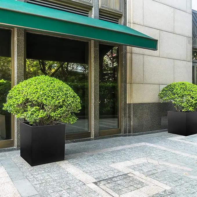 Galvanized Steel Planter Box Black Metal Planter Large Square Indoor Outdoor Planters Cube Steel Heavy Duty Flower Pot 26Inch Powder Coating Modern Commercial Residential for Patio, Deck, Yard, Garden by GreenHaven Gardens