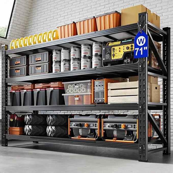Yizosh 71" W Metal Garage Storage Shelves,5000LBS Heavy Duty 4-Shelf Adjustable Steel Organization Shelving,Utility Rack Shelf,71" W x 24" D x 69" H for Basement,Warehouse,Industrial by GreenHaven Gardens