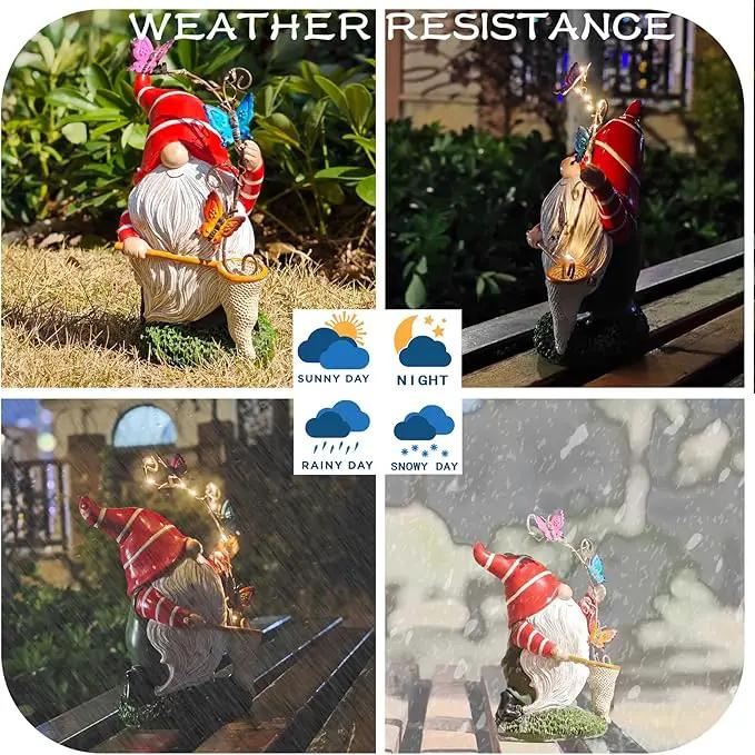 Solar Powered Gnome Garden Statue with Iron Butterflies - LED Lighted Garden Decorations, Resin Gnome with Butterfly Net, Gifts for Women and Men，Outdoor Decor Ornaments for Outside by GreenHaven Gardens