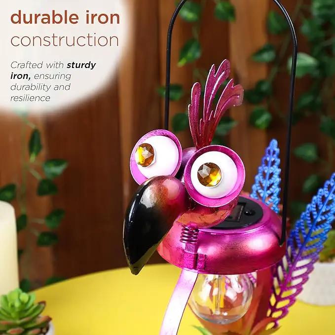 Alpine Corporation LYT288SLR-HH Solar-Powered Metal Flamingo w/Garden Enclosed LED Light, Solar Patio Décor, 16''H, Pink by GreenHaven Gardens