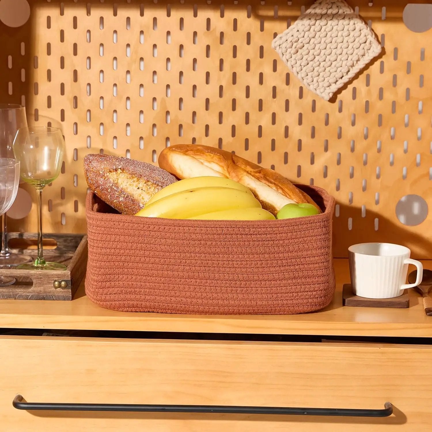 Small Storage Baskets for Organizing | Closet Organizer Bins | Shelf Toy Basket | Woven Rope Baskets | Cube Decorative Box | Shallow Basket | 13x8.5x5.1” | 4 Packs Oxide Red by GreenHaven Gardens