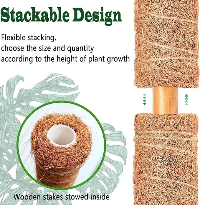 4 Pack 18 Inch Moss Pole, Stackable Moss Poles for Climbing Plants Monstera, Tall Plant Sticks Accessories, Large Coir Plant Support Stakes for Potted Plants Indoor, Pothos, Philodendron by GreenHaven Gardens