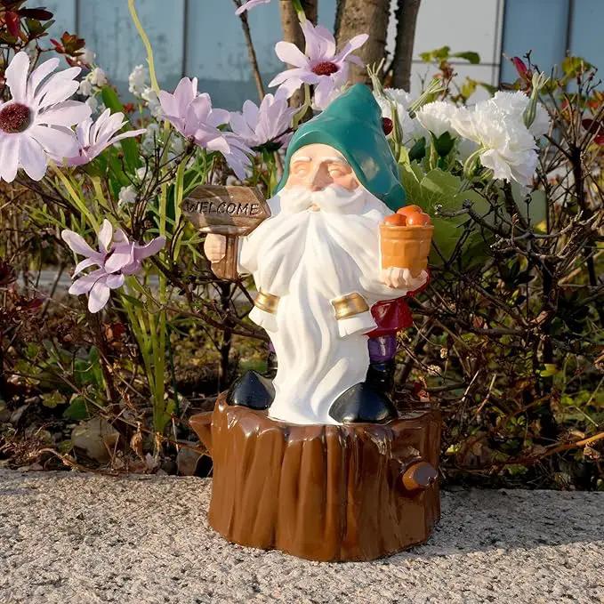 Bbiamsleep 8 Inch Garden Gnome Statue Resin Gnome Figurine with Welcome Sign Outdoor Garden Gnome with Tree Stump Gnome Lawn Statue for Indoor Outdoor Home Patio Yard Lawn Fairy Garden Decor by GreenHaven Gardens